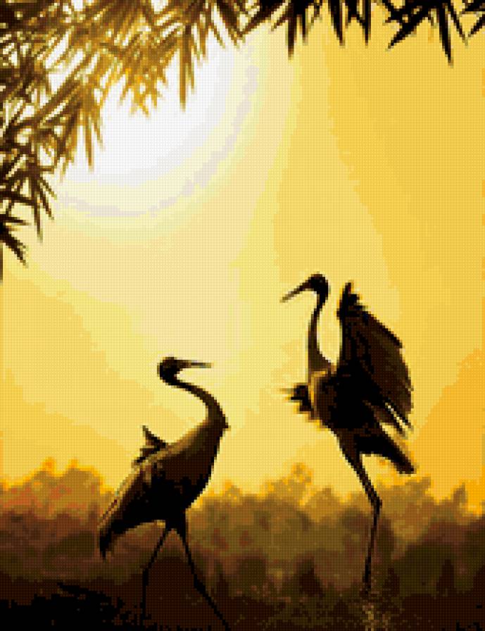 журавли - журавли, закат, птицы - предпросмотр
