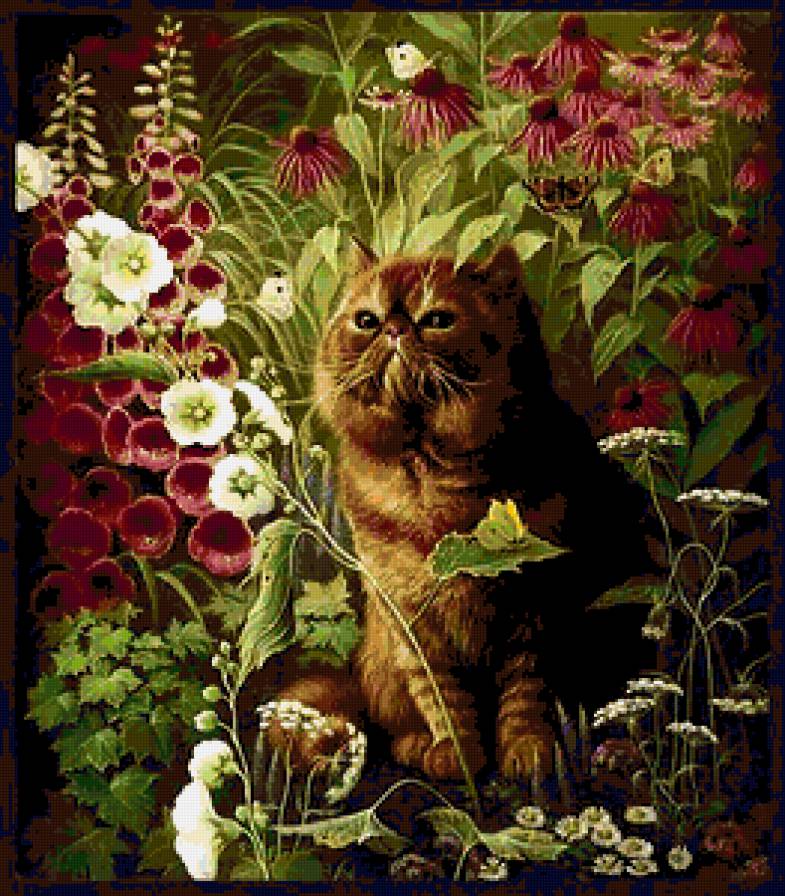 Серия "Кошки" - животные, кошки, цветы - предпросмотр