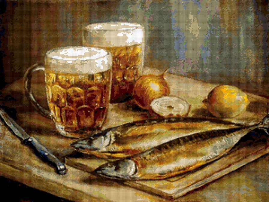 пиво и рыбка - натюрморт - предпросмотр