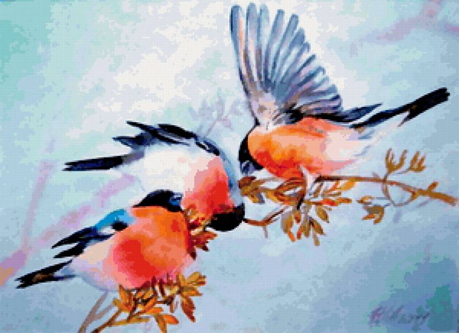 Серия "Птицы" - птицы, снегири - предпросмотр