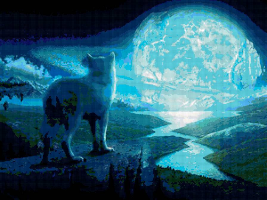 фентези - волк, животные, собака, природа, фентези, пейзаж - предпросмотр