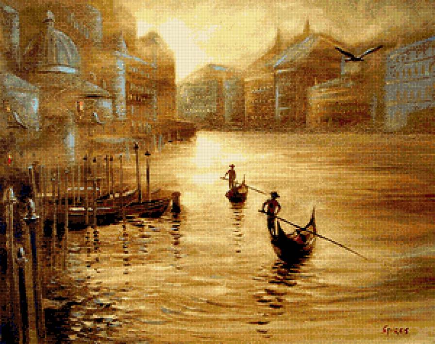 Дм. Спирос.Гондольеры в закате солнца - живопись.венеция.пейзаж - предпросмотр