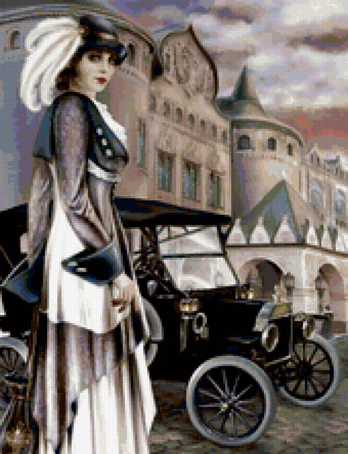 женский образ - фэнтези, люди, автомобиль, ретро, девушка - предпросмотр