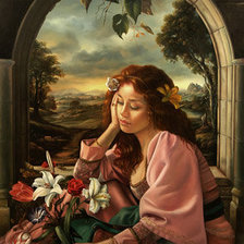 Схема вышивки «девушка с цветами»