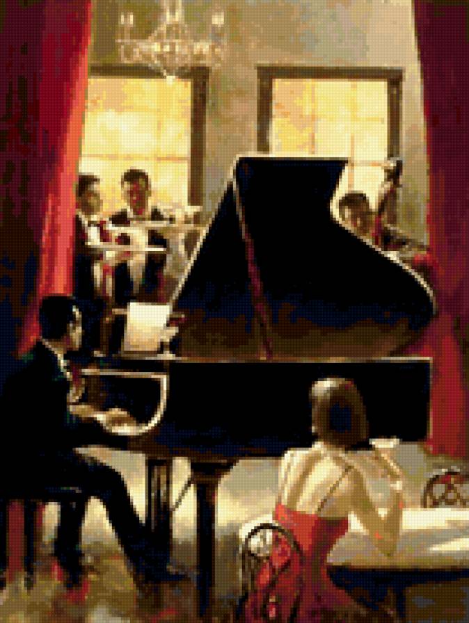 в ресторане - музыка, кафе, пианино, люди, рэтро, музыканты, девушка - предпросмотр