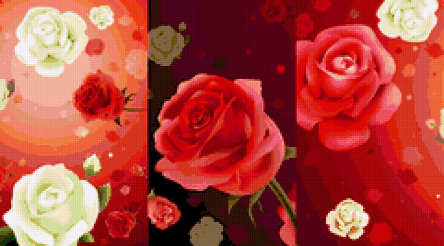 розы - красные розы, триптих, цветы - предпросмотр