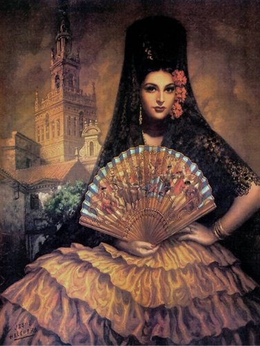 испанка с веером - веер, испания, живопись, девушка, люди, женщина - оригинал