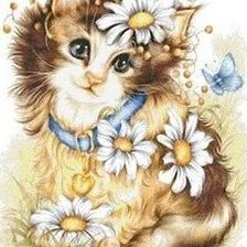 Схема вышивки «Котик с бабочкой»