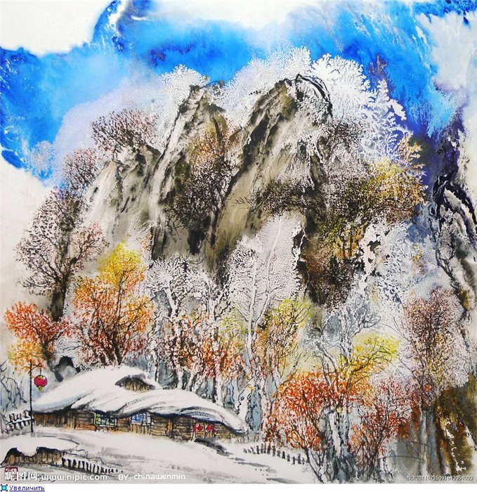 Серия "Пейзажи" - снег, домик, пейзаж, зима, горы - оригинал