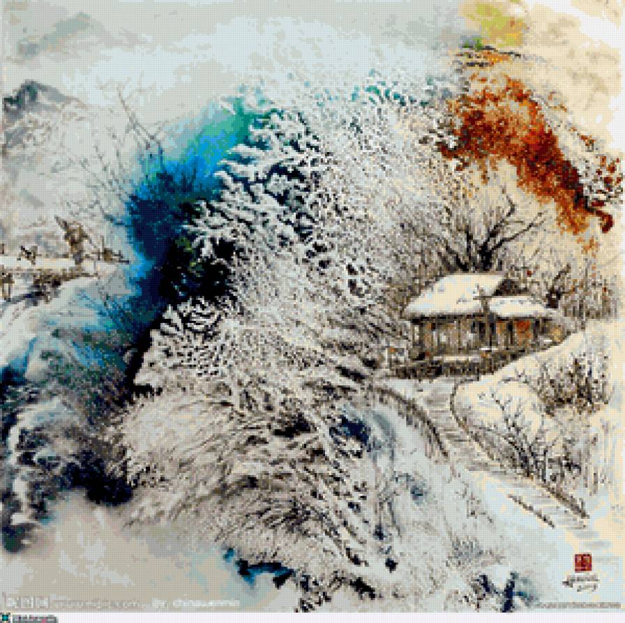 Серия "Пейзажи" - снег, лестница, зима, пейзаж, домик - предпросмотр