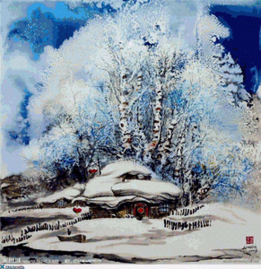 Серия "Пейзажи" - домик, зима, пейзаж, снег - предпросмотр