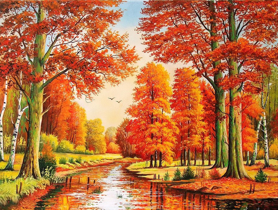 осенний пейзаж - вода, осень, деревья, река, природа - оригинал
