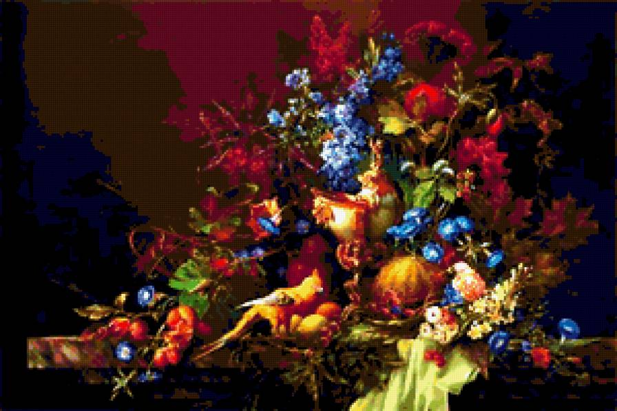 №418489 - натюрморт, цветы, головин алексей, букет, живопись, фрукты - предпросмотр