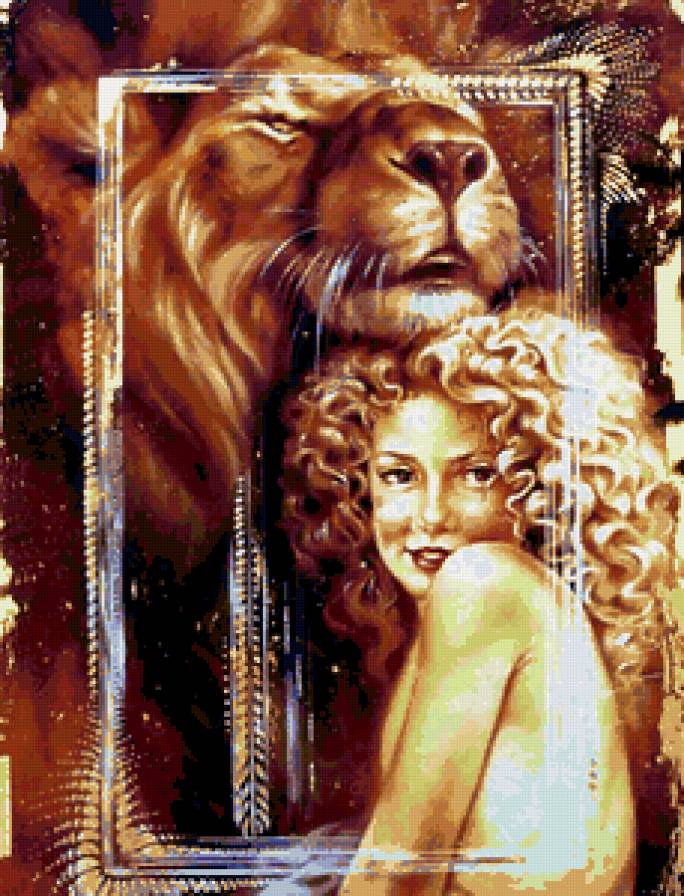 Серия "Она" - животные, львы, девушка - предпросмотр