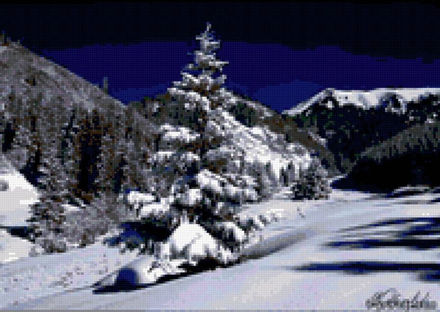 Зимний пейзаж - снег, ель, зимний пейзаж, елка, природа, зима - предпросмотр