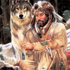 Оригинал схемы вышивки «Волк и охотник» (№419396)