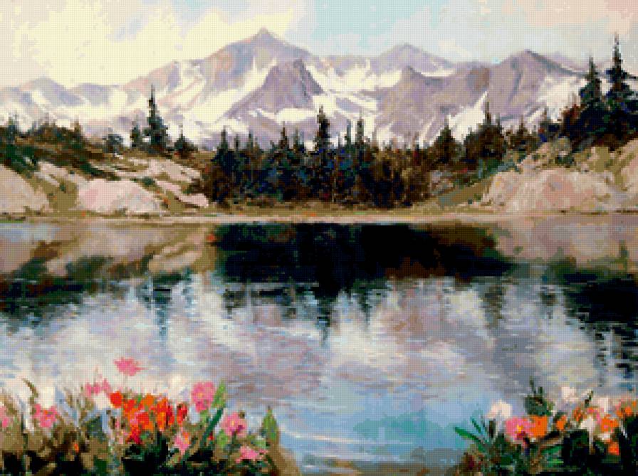 Озеро в горах - пейзаж, озеро, горы - предпросмотр