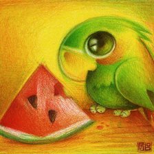 Схема вышивки «Попугай с арбузом»