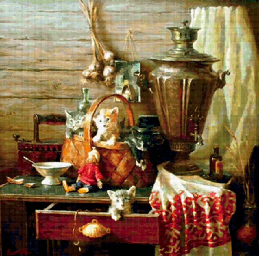 озорные котята - русский натюрморт - предпросмотр