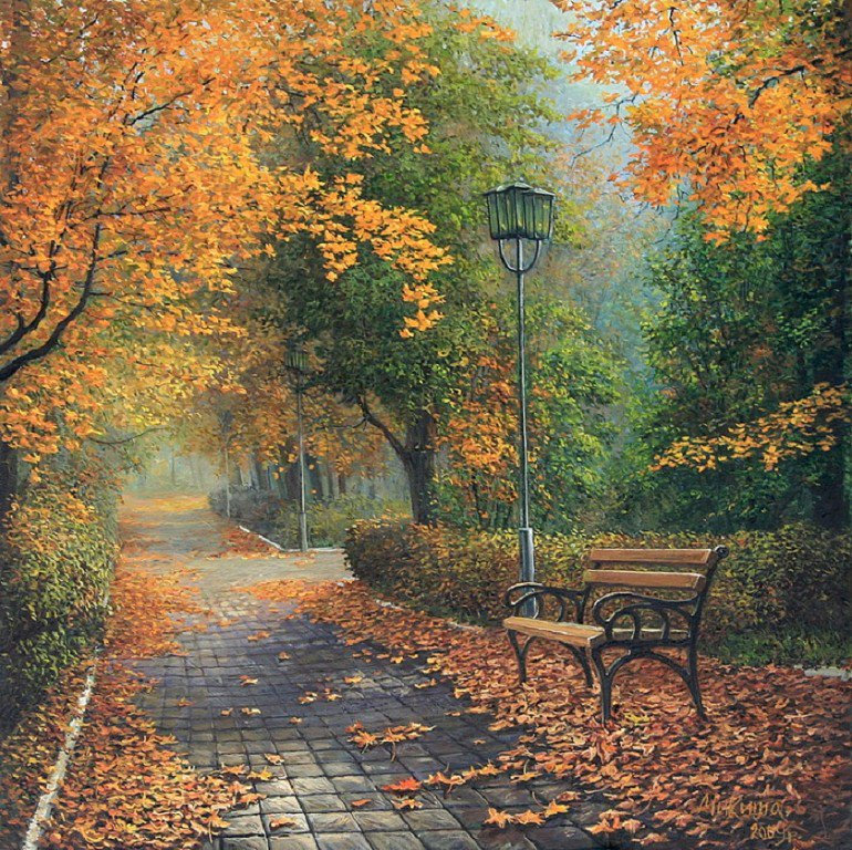 Осенний парк - аллея, осень, парк - оригинал