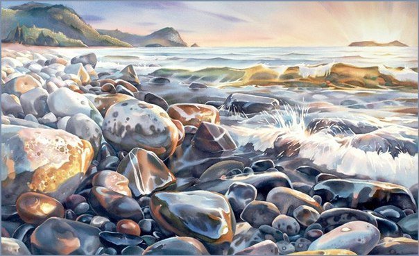 Морской берег - закат, пейзаж, берег, море - оригинал