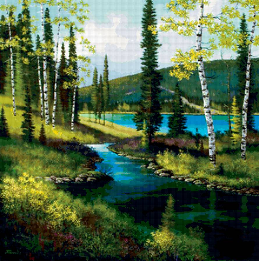 Лесное озеро - лес, пейзаж, озеро - предпросмотр