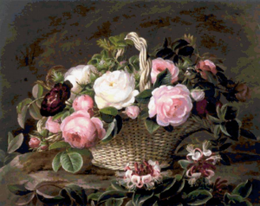 Корзина роз - корзина, цветы, розы, букет, натюрморт - предпросмотр