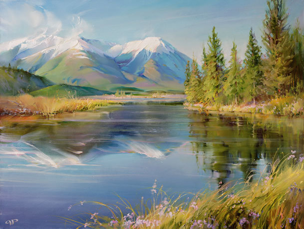 Пейзаж с озером - горы, озеро, пейзаж, природа - оригинал