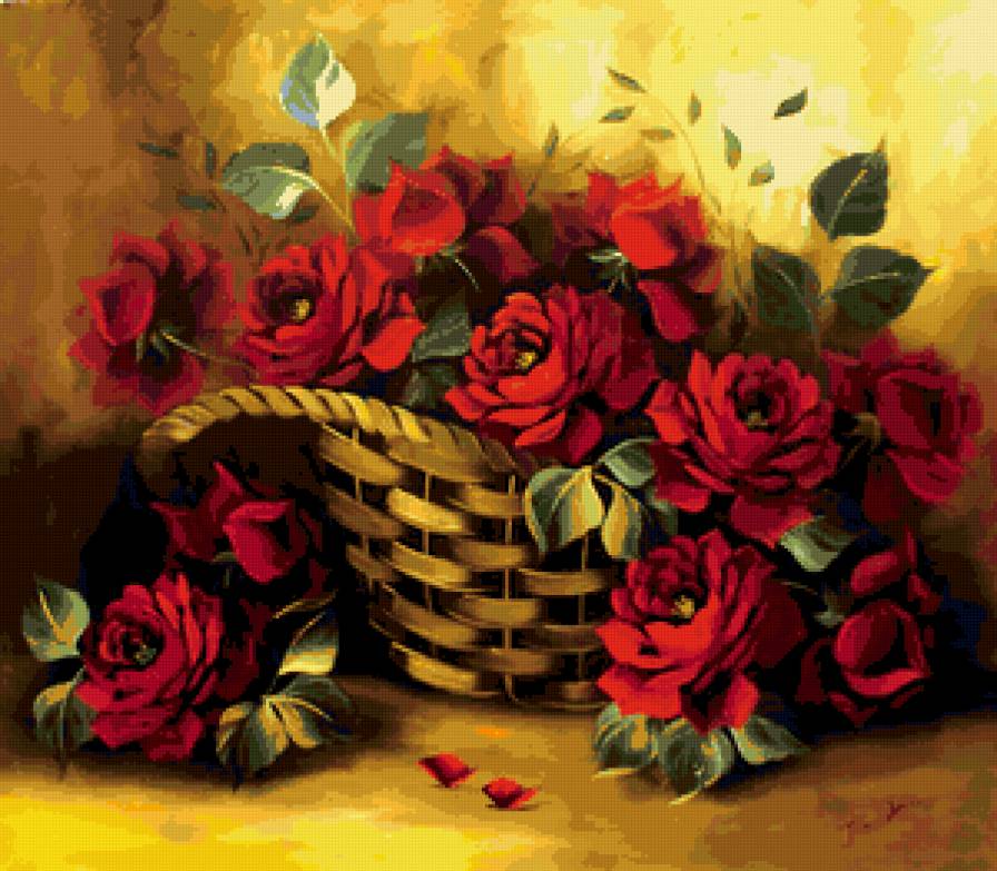 Корзина красных роз - розы, цветы, корзина - предпросмотр