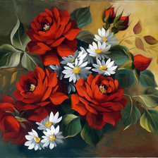 Оригинал схемы вышивки «Розы и ромашки» (№420579)