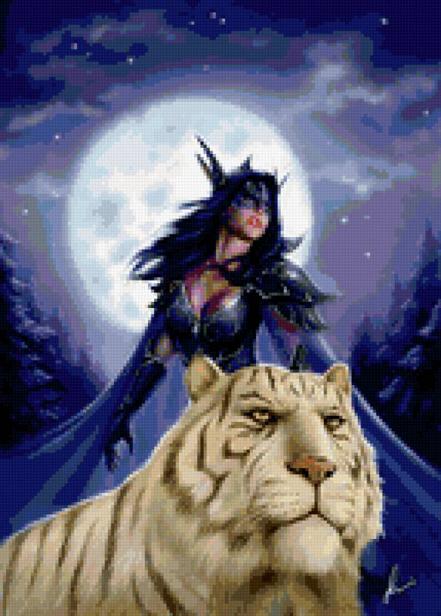 девушка и тиг - фэнтези, эльф, тигр, девушка - предпросмотр