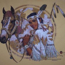 Схема вышивки «Девушка и лошадь (ДМС)»