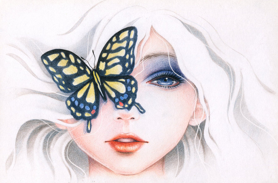 Портрет с бабочкой - девушка, бабочка, портрет - оригинал
