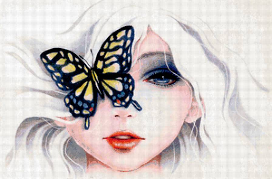 Портрет с бабочкой - бабочка, девушка, портрет - предпросмотр