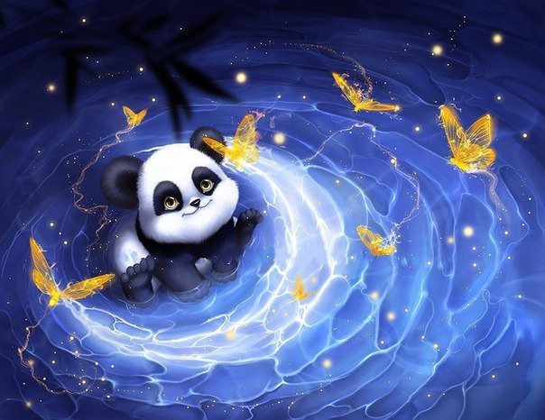 Панда - детское, бабочки, насекомые, сказка, вода, животные, природа - оригинал