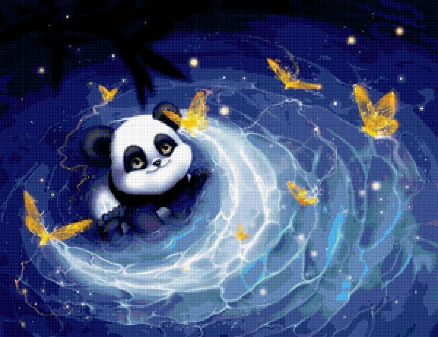 Панда - бабочки, животные, насекомые, вода, природа, детское, сказка - предпросмотр