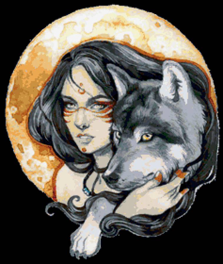 девушка и волк - образ, шаман, индейцы, женщина, порирет, мотив, животные - предпросмотр