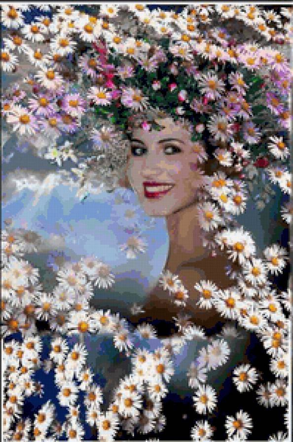 серия "женщины" - женщина.цветы.ромашки - предпросмотр