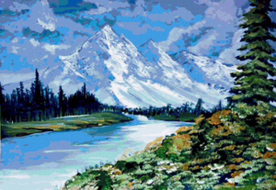 №421885 - живопись, пейзаж, горы, река - предпросмотр