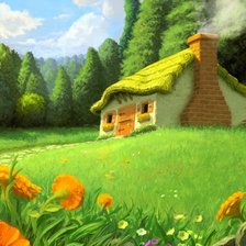 Схема вышивки «Домик на поляне»