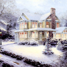 Схема вышивки «Зимний домик в деревне»