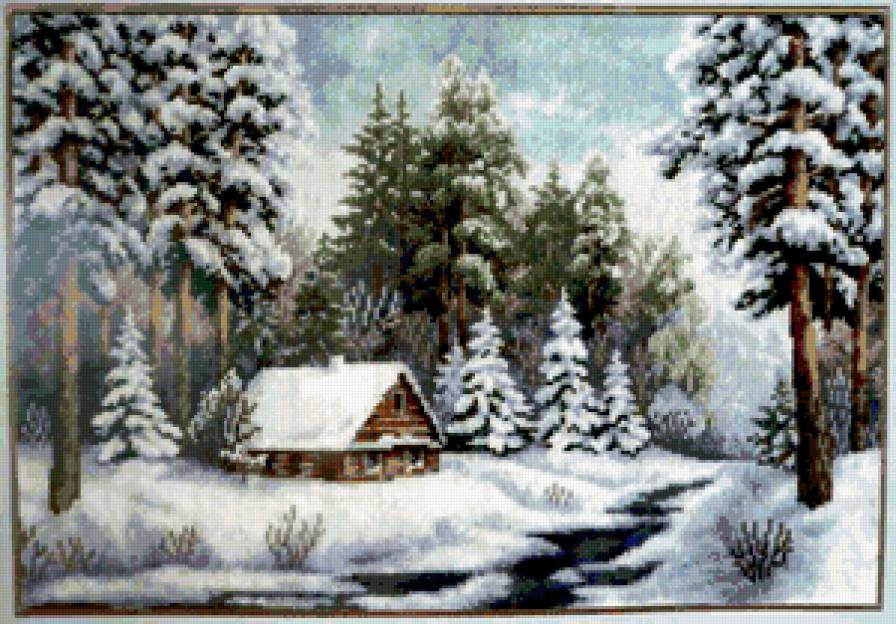 зима - домик, пейзаж, зима, лес - предпросмотр