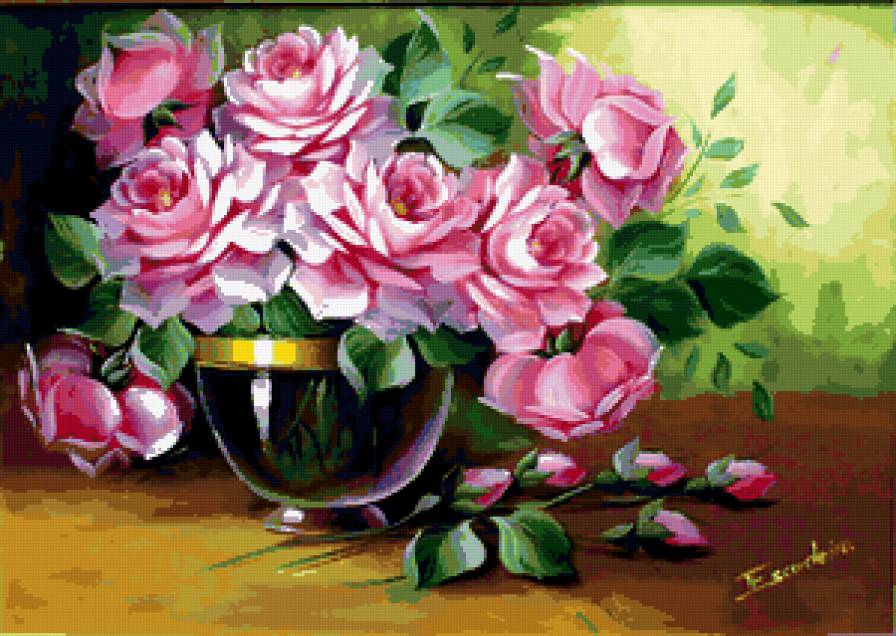 Розовые розы - букет, цветы - предпросмотр
