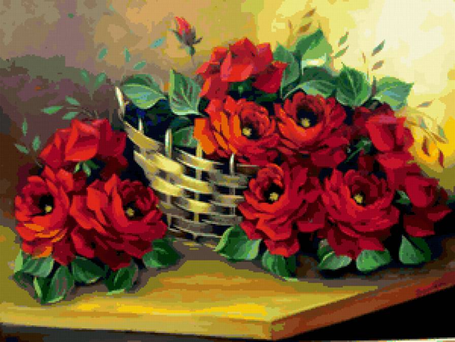 Корзина красных роз - цветы, розы, букет - предпросмотр