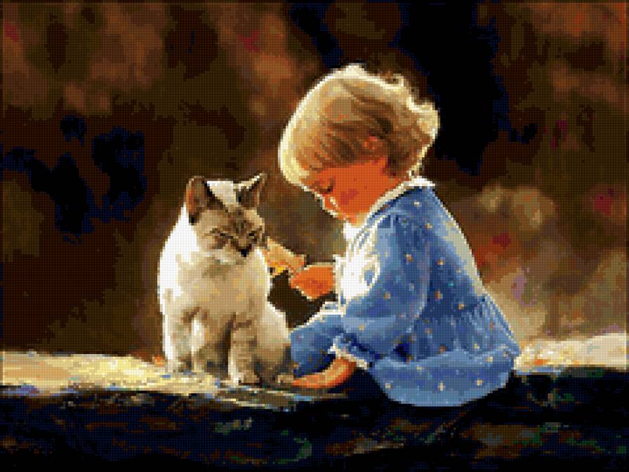 друзья - кошка, девочка - предпросмотр