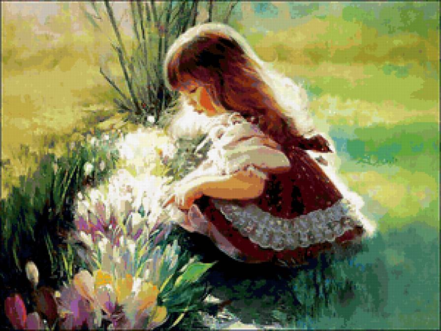 девочка - цветы, девочка - предпросмотр