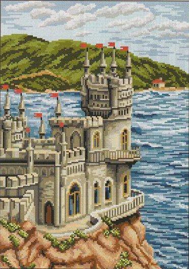 замок у моря - замок, пейзаж, море, картина, природа - оригинал