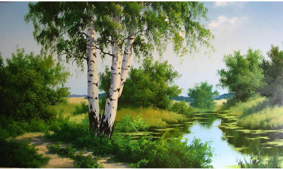 родной пейзаж - березки, лес, природа, река, пейзаж - оригинал