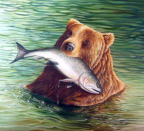 Медведь - животные, медведь, рыба - оригинал