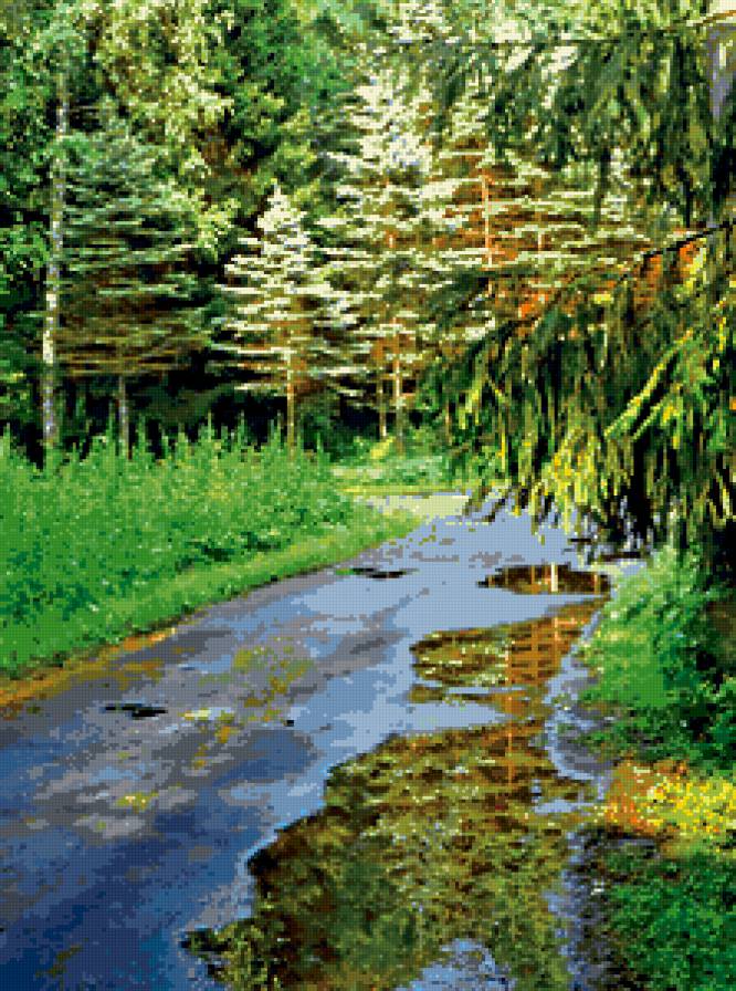 дорога - дорога, лес, деревья, лужа - предпросмотр